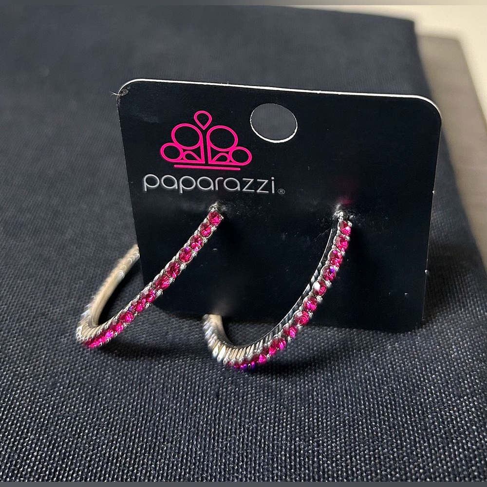 Magenta & Silver Paparazzi Studded Hoop Earrings